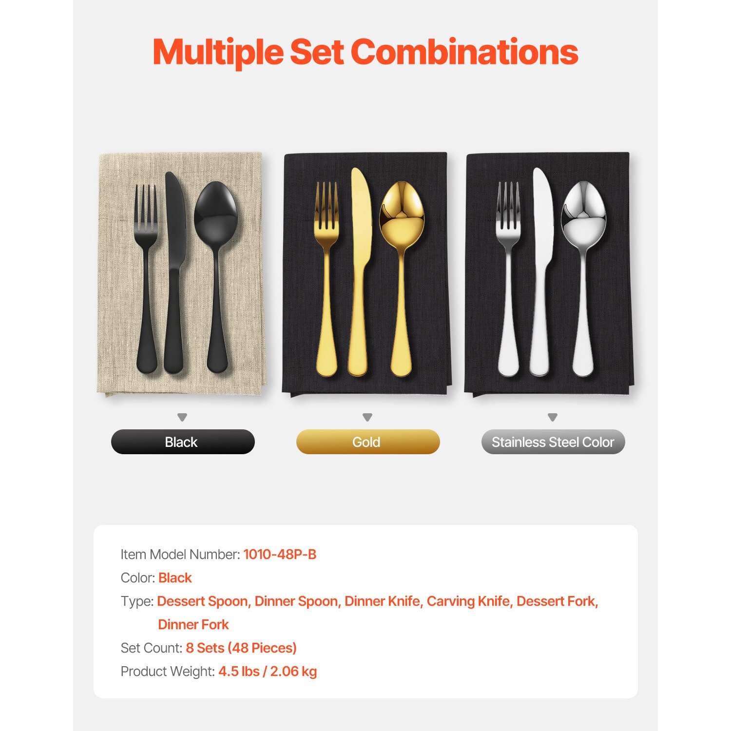 48-Piece Silverware Set Stainless Steel Cutlery Flatware Utensil Kitchen For 8_voghion.com